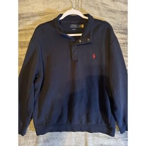 Polo Ralph Lauren Navy Blue Half Snap Double Knit Jacket Red Pony Men's XL